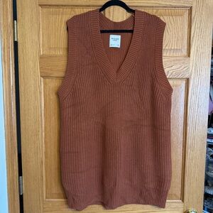 Abercrombie Knit Sweater Dress Rust Brown V Neck Sleeveless Ribbed Soft XL